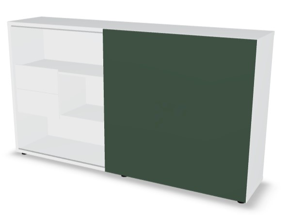 Standard Office Managerial Cabinet w/2 Drawers, 3 Open Shelves & HPL Sliding Door
