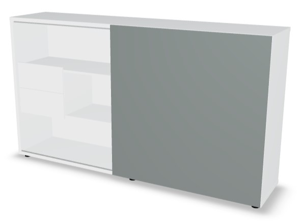 Standard Office Managerial Cabinet w/2 Drawers, 3 Open Shelves & HPL Sliding Door