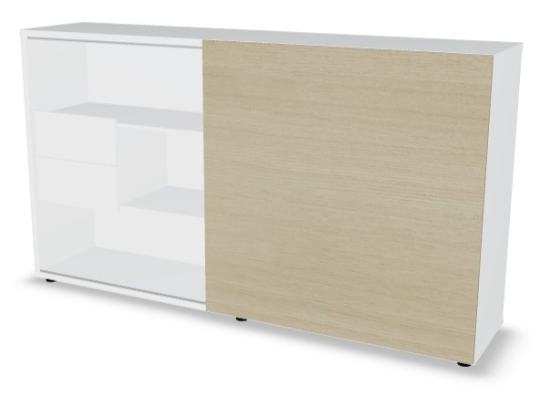 Standard Office Managerial Cabinet w/2 Drawers, 3 Open Shelves & MFC Sliding Door