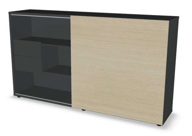 Standard Office Managerial Cabinet w/2 Drawers, 3 Open Shelves & MFC Sliding Door