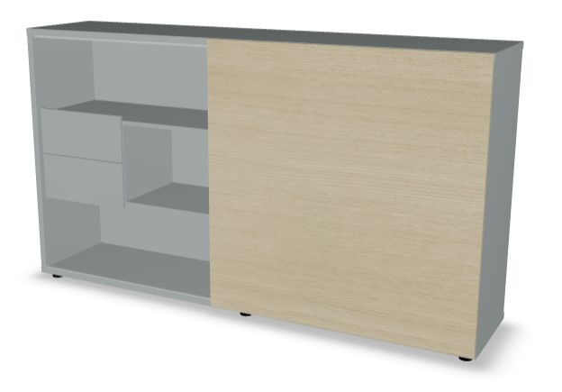 Standard Office Managerial Cabinet w/2 Drawers, 3 Open Shelves & MFC Sliding Door