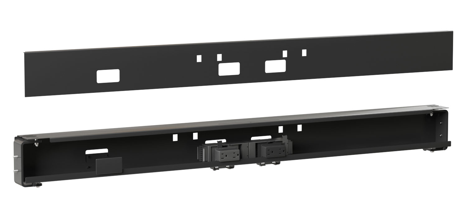 Motion Electric Height Adjustable Office 2-Desk Bench w/Cut-Out (scallop) for Wire Management, 3 Level Columns
