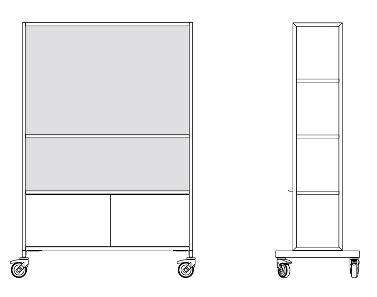 Worklab Mobile Media Wall w/Fixed Shelf, Cabinet & Back Panel