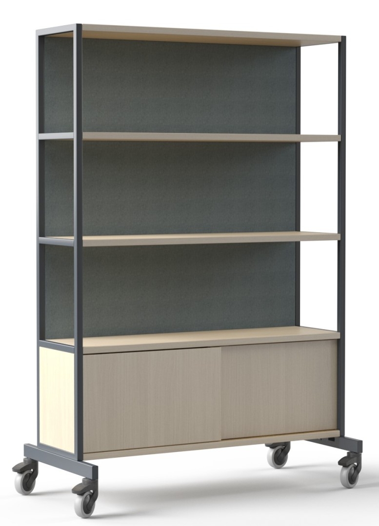 Worklab Mobile Shelving Unit w/2 Fixed Shelves, Cabinet & Back Panel